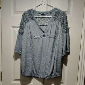 POL Greenish Teal Lace Accent Blouse, With Different Materials.